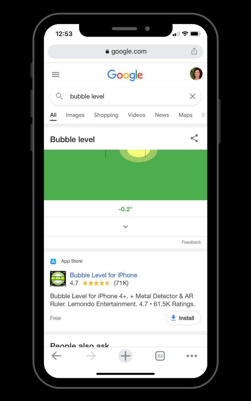 The bubble level Easter Egg on Google (mobile only).