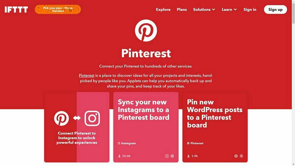 IFTTT cho Pinterest giúp tự động hóa quy trình công việc