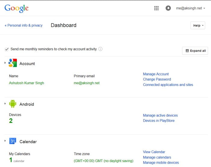 Tìm hiểu Google biết gì về bạn 1 bảng điều khiển google