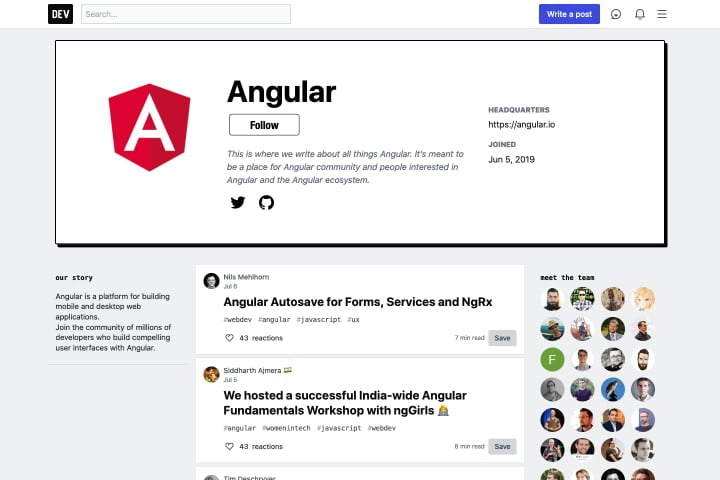 Danh sách bài viết Angular trên dev.to trong hình chữ nhật