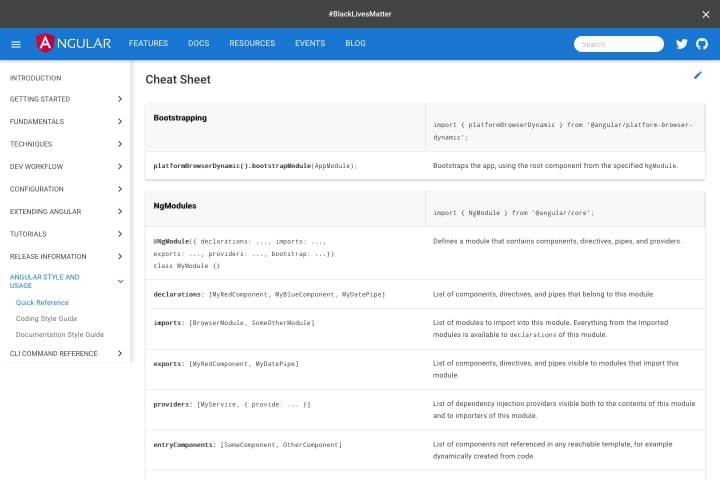 Cheatsheet dạng góc với bảng nội dung ở bên trái