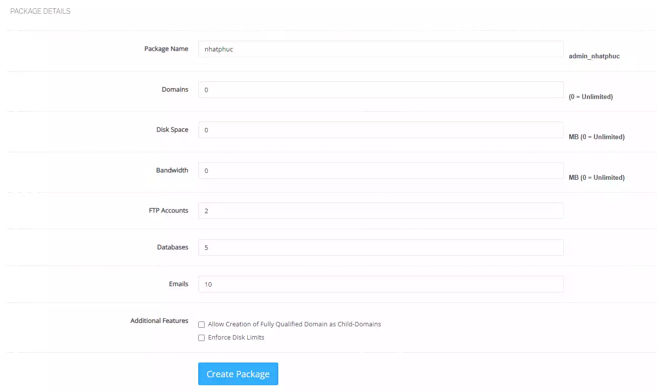 Cách tạo Packages trong CyberPanel 1