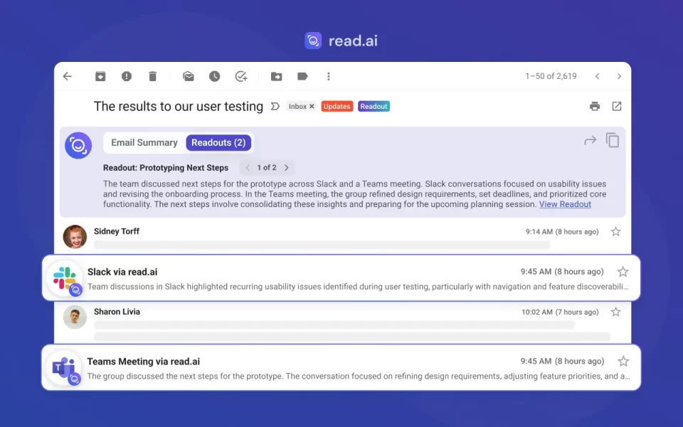 read ai thu hút đầu tư 50 triệu usd để mở rộng tích hợp với email và slack
