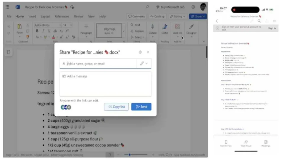 Microsoft mang chia sẻ tài liệu văn phòng ẩn danh đến iPhone và iPad