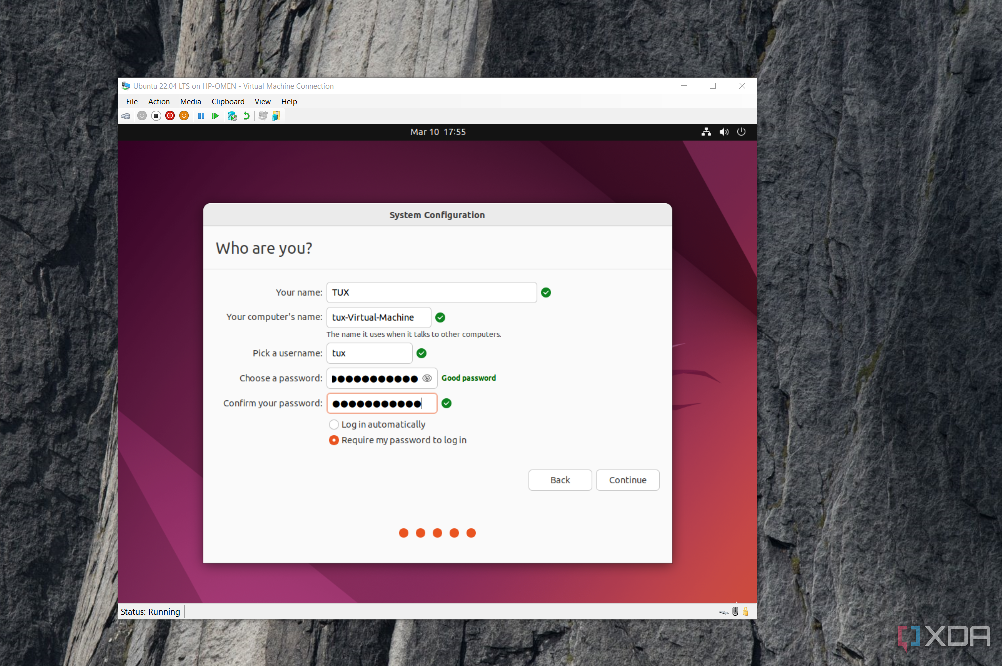 Bí quyết bảo mật dịch vụ tự lưu trữ: Những điều bạn cần biết 1 shows setting password for Ubuntu VM hyper-v