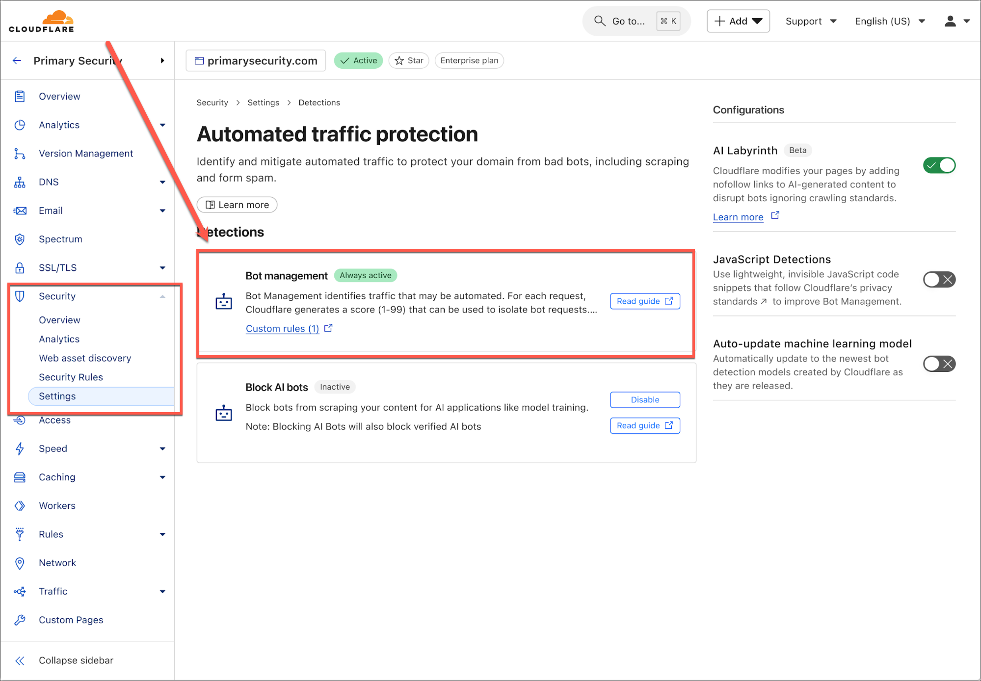 AI Labyrinth của Cloudflare: Giải pháp chống lại bot AI hiệu quả 3 Cloudflare - turn on AI Labyrinth 1