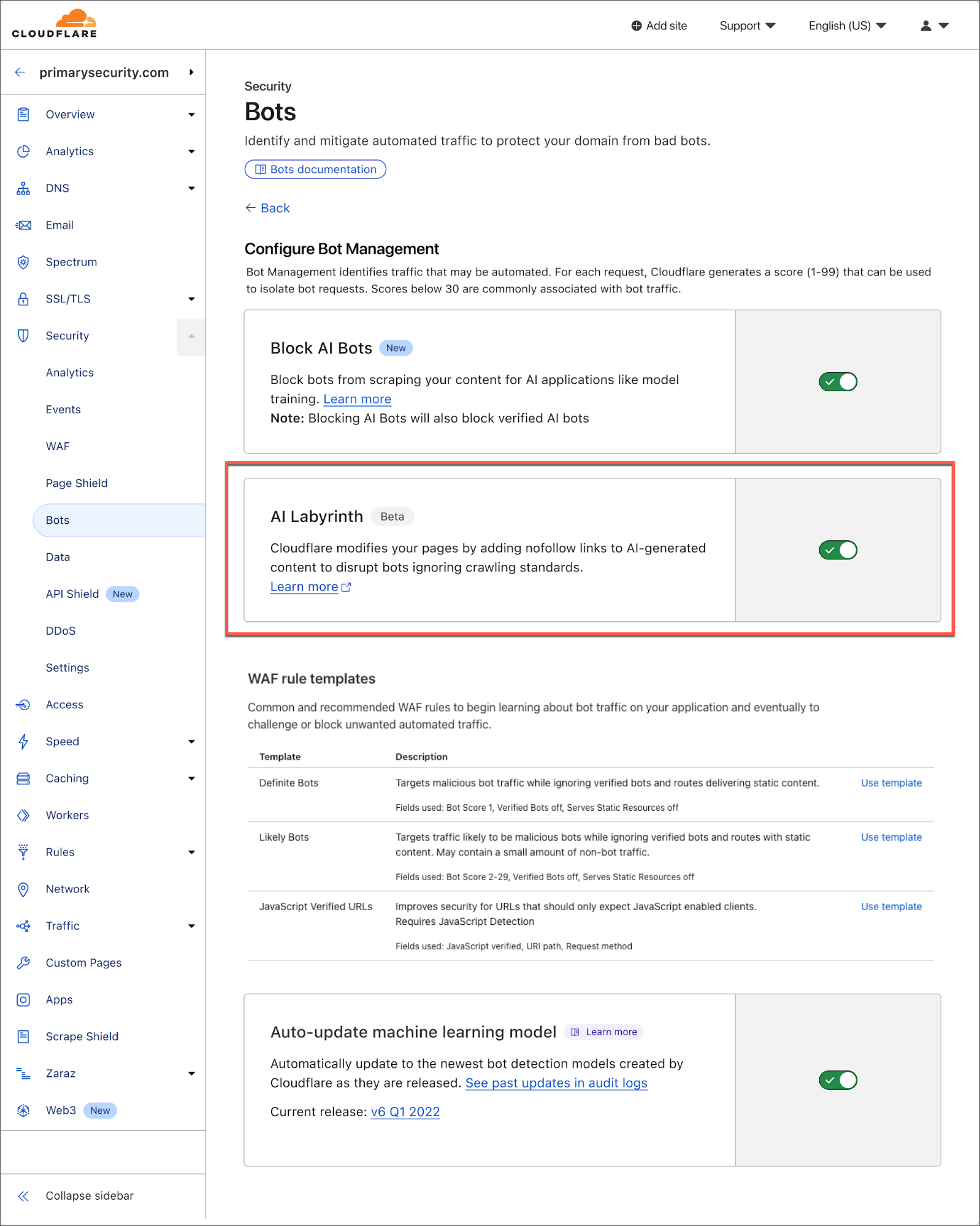 AI Labyrinth của Cloudflare: Giải pháp chống lại bot AI hiệu quả 4 Cloudflare Turn on AI Labyrinth - 2