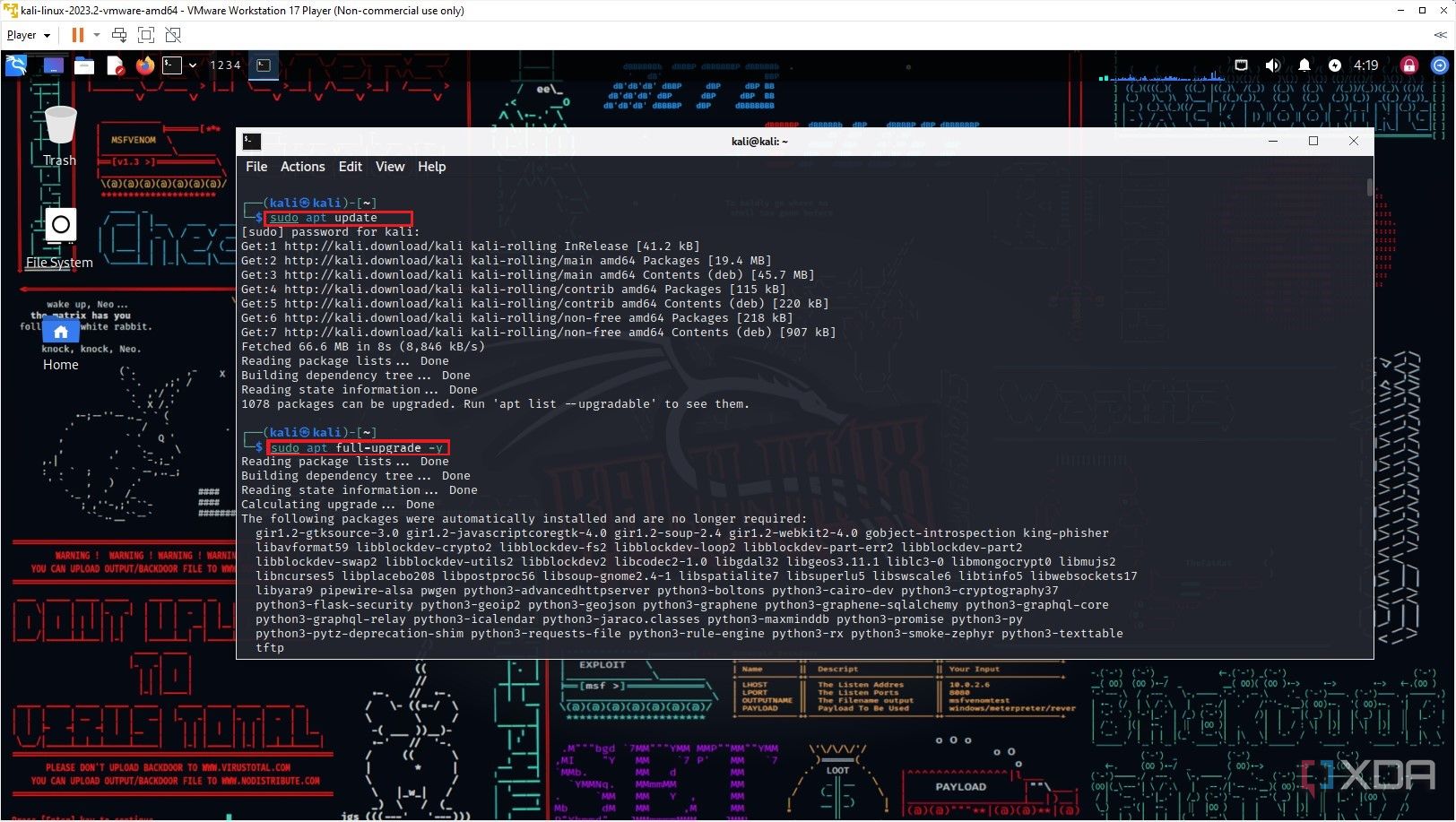 Tại sao tôi chọn Ubuntu cho máy chủ gia đình của mình 2 Chụp nhanh sử dụng Terminal để cập nhật Kali OS trong VMware